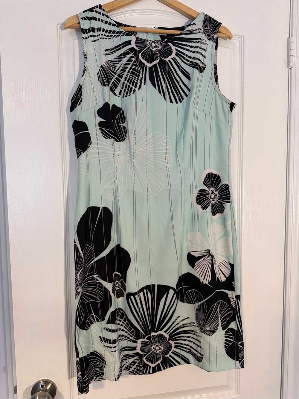 Connected Apparel Mint Green Floral Pinstripe Sheath Dress Size 12